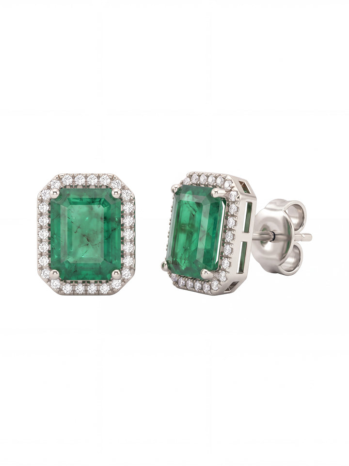 Par Arete Corte Esmeralda Con Halo De Diamantes 4.6 CTTW