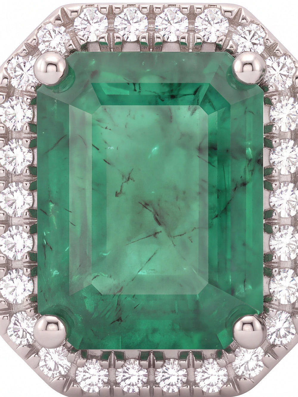 Par Arete Corte Esmeralda Con Halo De Diamantes 4.6 CTTW