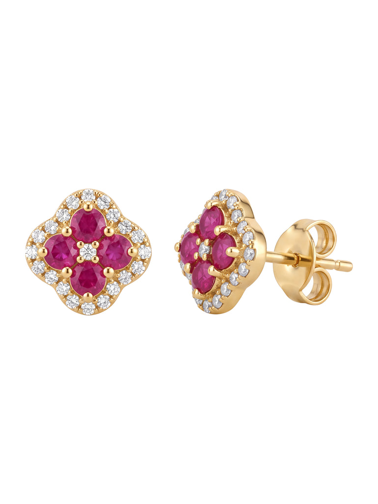 Par Arete Rubí Flor Con Halo De Diamantes 1 CTTW