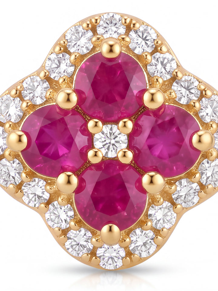 Par Arete Rubí Flor Con Halo De Diamantes 1 CTTW