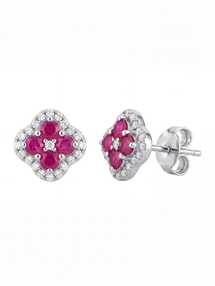 Par Arete Rubí Flor Con Halo De Diamantes 1 CTTW