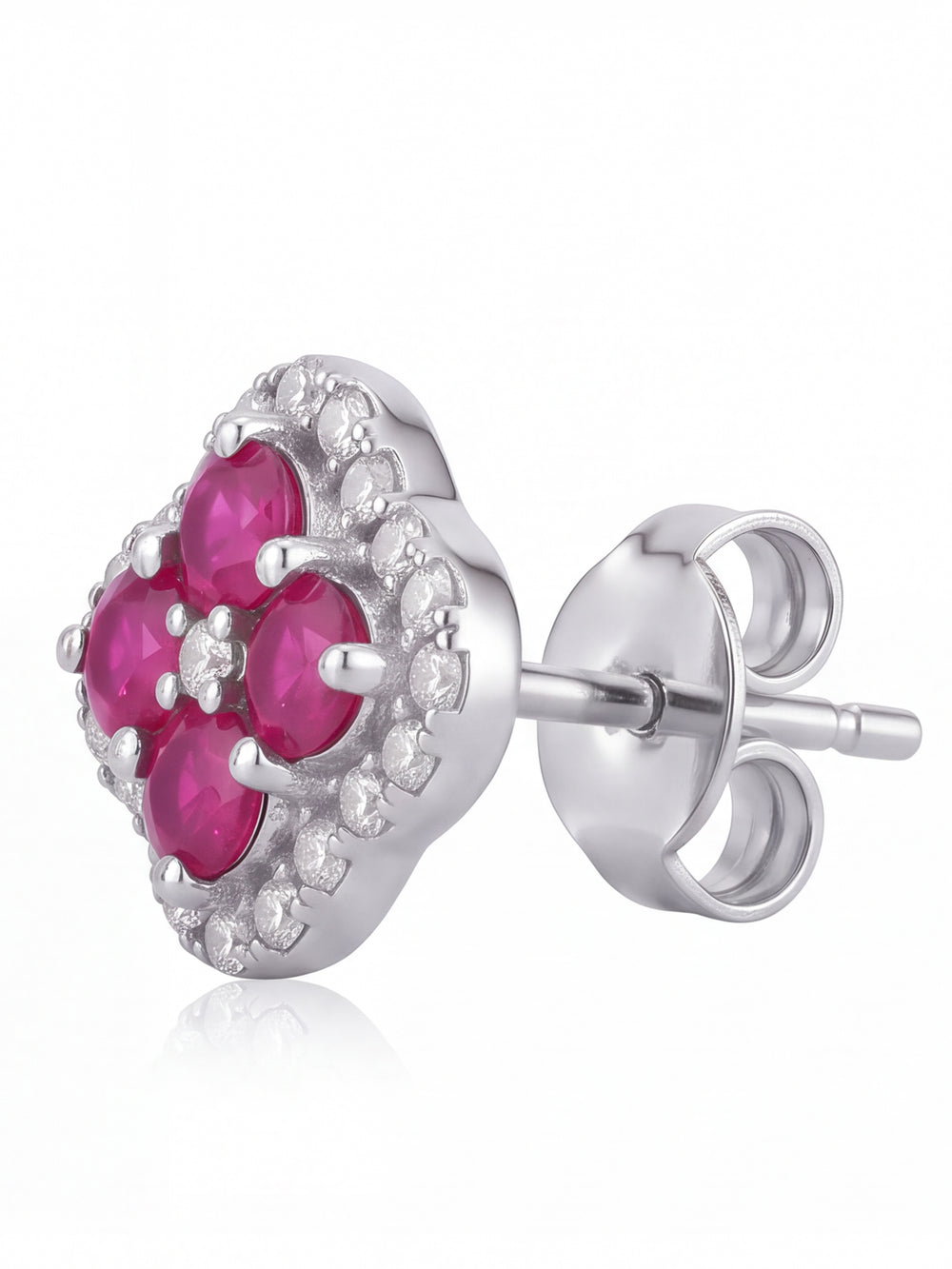 Par Arete Rubí Flor Con Halo De Diamantes 1 CTTW
