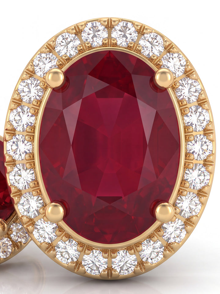 Par Arete Rubí Corte Oval Con Halo De Diamantes 1.3 CTTW