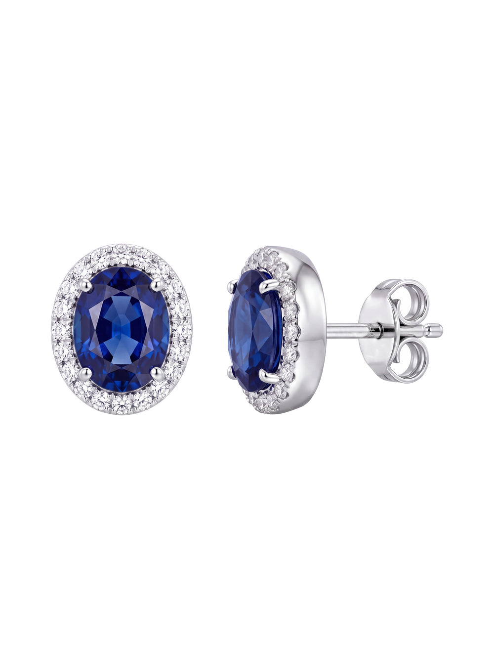 Par Arete Zafiro Corte Oval Con Halo De Diamantes 1.2 CTTW