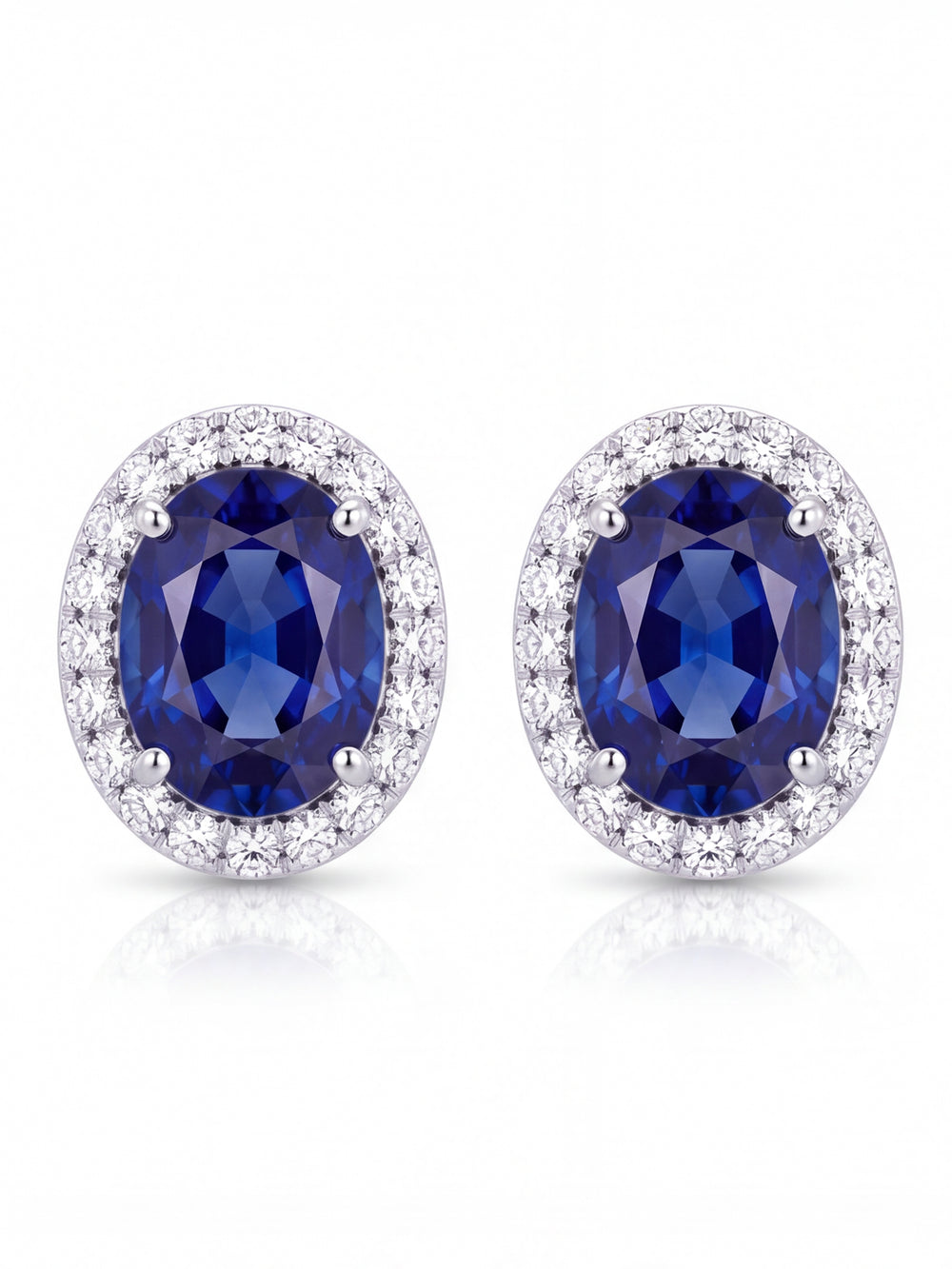Par Arete Zafiro Corte Oval Con Halo De Diamantes 1.2 CTTW