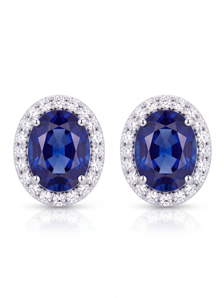 Par Arete Zafiro Corte Oval Con Halo De Diamantes 1.2 CTTW