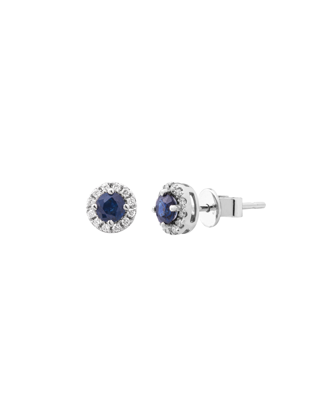 Par Arete Zafiro Corte Round con Halo 0.56 Ct Diamante Natural