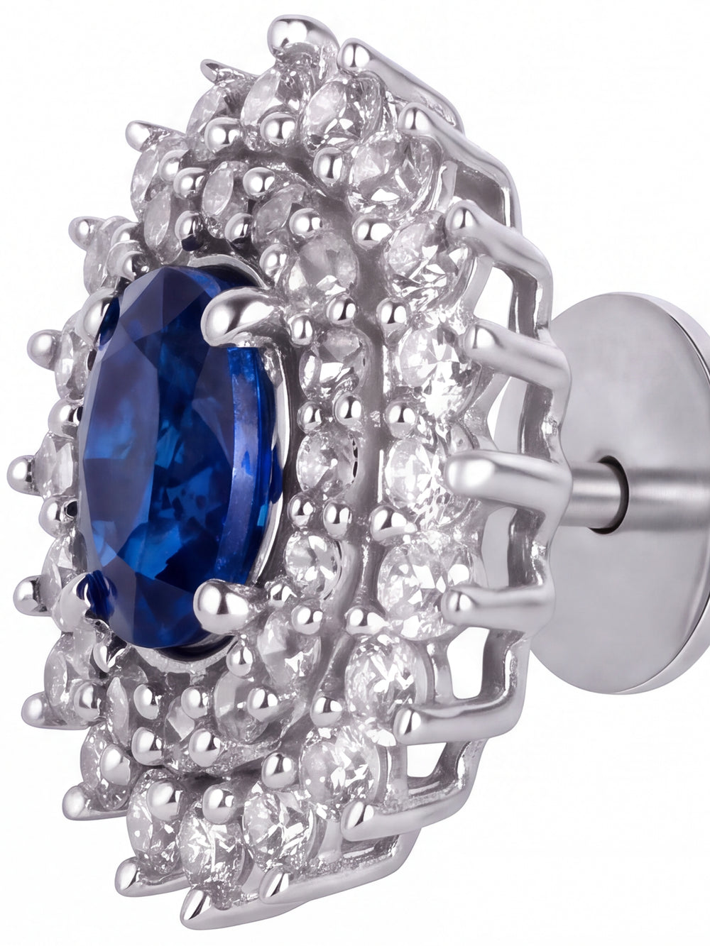 Par Arete Zafiro Corte Oval Con Doble Halo De Diamantes 1.5 CTTW