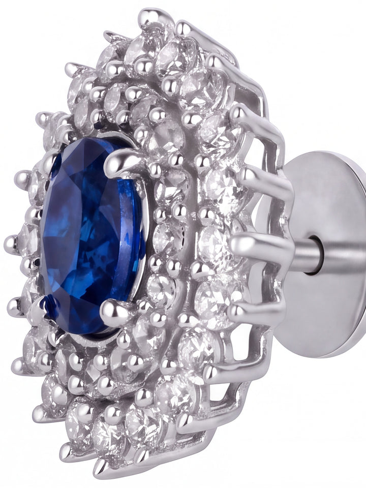 Par Arete Zafiro Corte Oval Con Doble Halo De Diamantes 1.5 CTTW