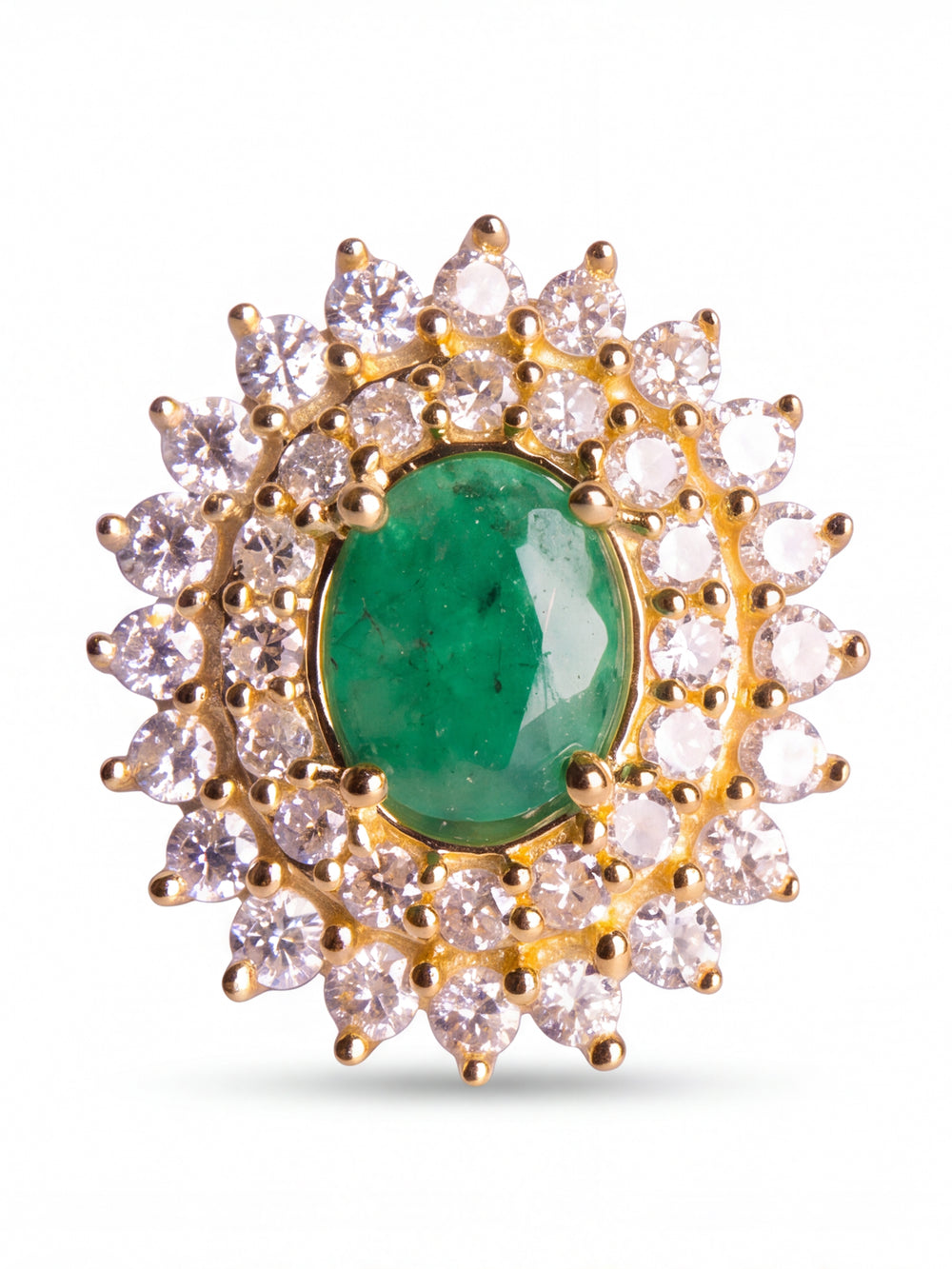 Par Arete Esmeralda Corte Oval Con Doble Halo De Diamantes 1.3 CTTW
