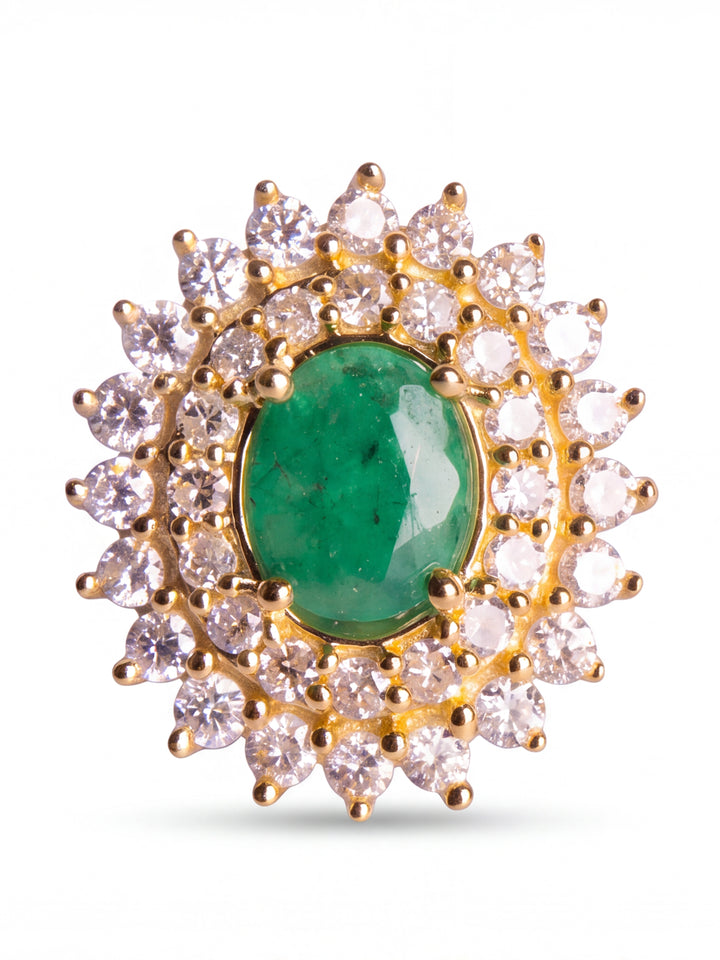 Par Arete Esmeralda Corte Oval Con Doble Halo De Diamantes 1.3 CTTW