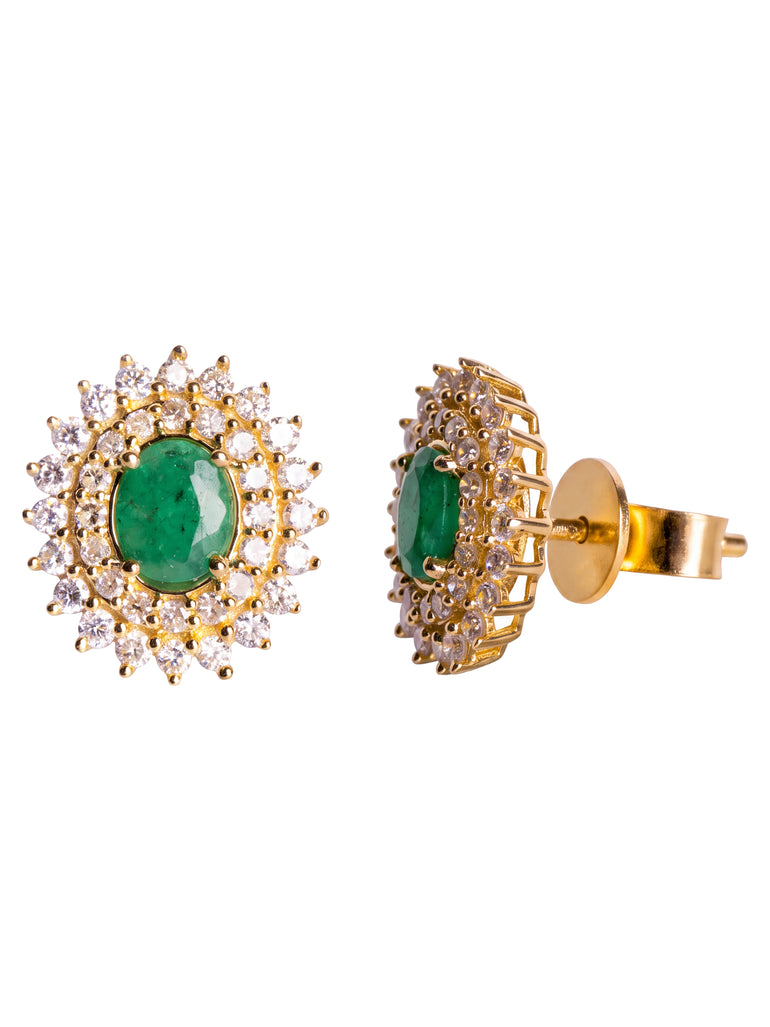 Par Arete Esmeralda Corte Oval Con Doble Halo De Diamantes 1.3 CTTW