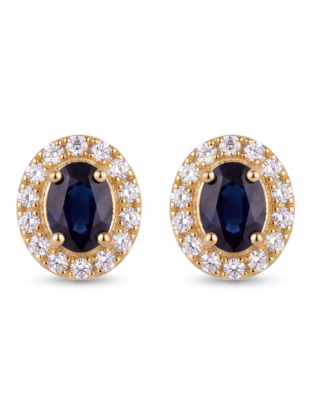 Par Arete Mini Zafiro Corte Oval Con Halo De Diamantes 0.24 CTTW