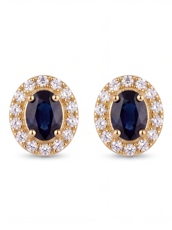 Par Arete Mini Zafiro Corte Oval Con Halo De Diamantes 0.24 CTTW