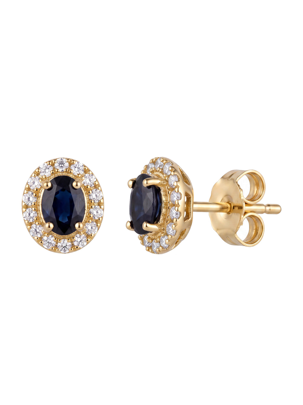 Par Arete Mini Zafiro Corte Oval Con Halo De Diamantes 0.24 CTTW