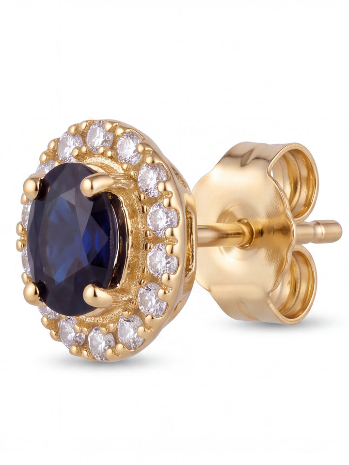 Par Arete Mini Zafiro Corte Oval Con Halo De Diamantes 0.24 CTTW