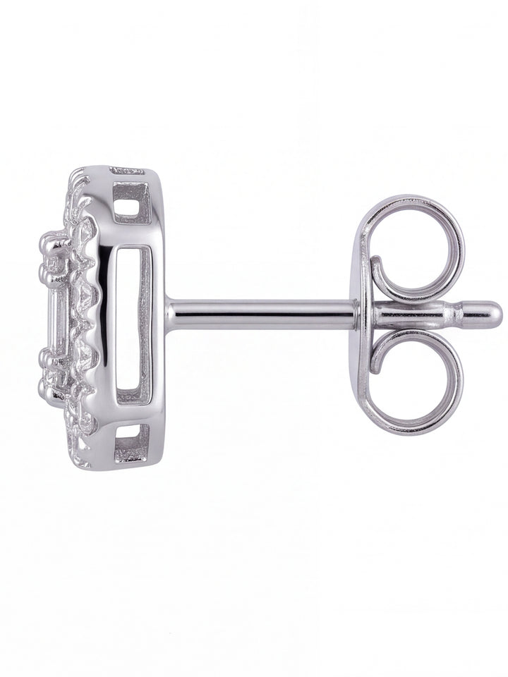 Par Arete Diamante Natural Corte Baguette y Redondo Con Halo 0.26 Ct