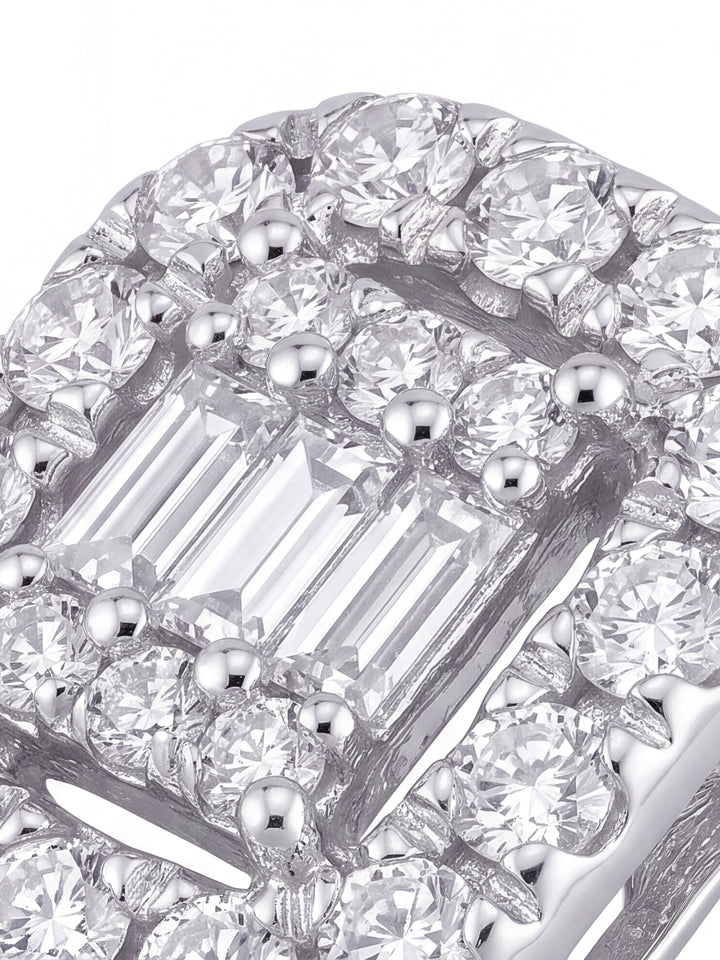 Par Arete Diamante Natural Corte Baguette y Redondo Con Halo 0.26 Ct