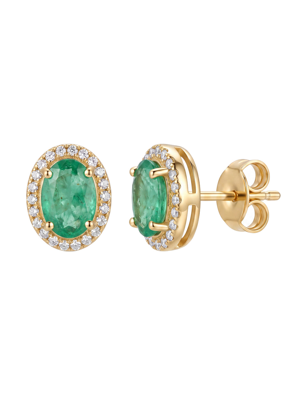 Par Arete Esmeralda Corte Oval Con Halo De Diamantes 1.12 CTTW