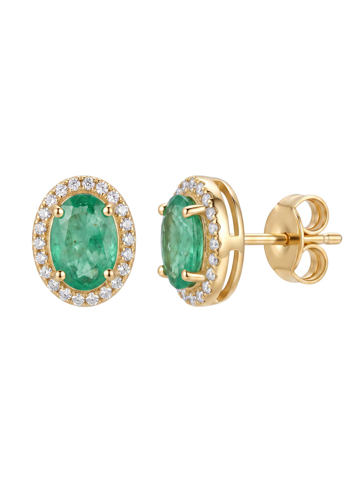 Par Arete Esmeralda Corte Oval Con Halo De Diamantes 1.12 CTTW