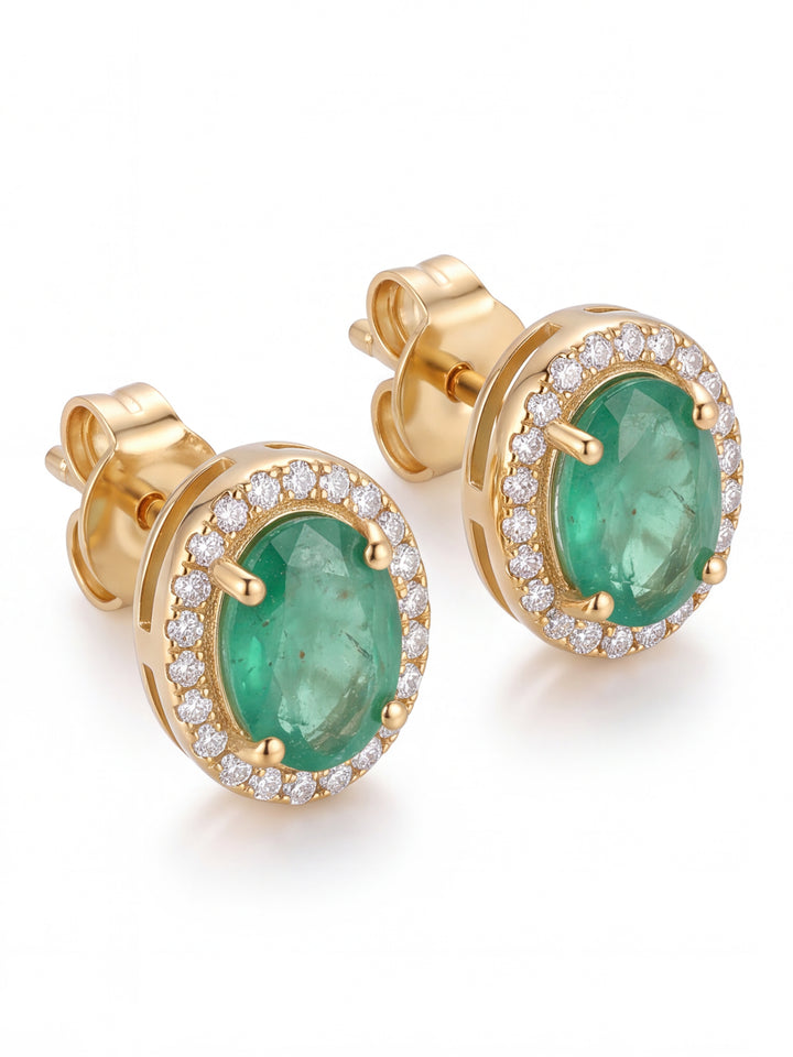 Par Arete Esmeralda Corte Oval Con Halo De Diamantes 1.12 CTTW