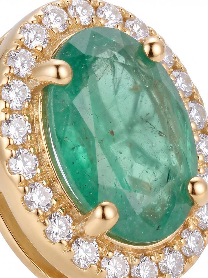 Par Arete Esmeralda Corte Oval Con Halo De Diamantes 1.12 CTTW