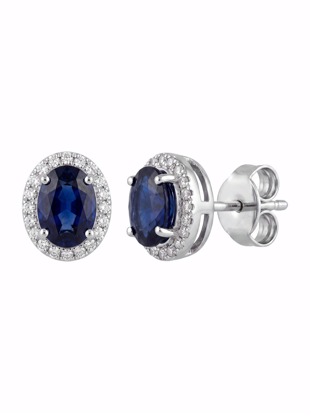 Par Arete Zafiro Corte Oval Con Halo De Diamantes 1.52 CTTW