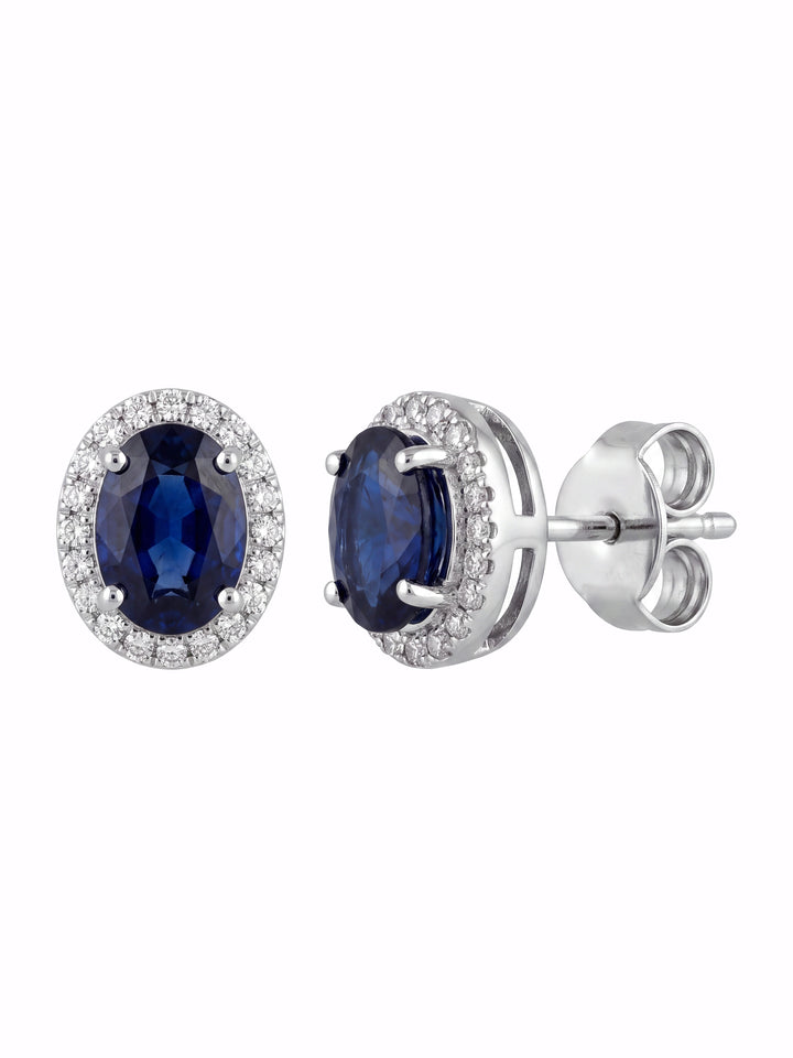 Par Arete Zafiro Corte Oval Con Halo De Diamantes 1.52 CTTW