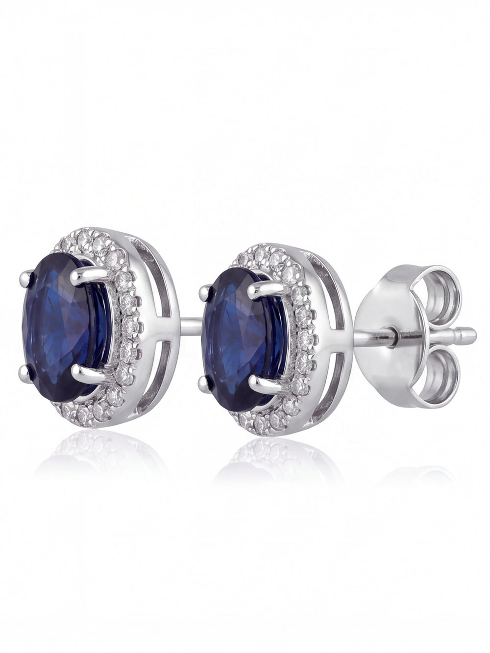 Par Arete Zafiro Corte Oval Con Halo De Diamantes 1.52 CTTW