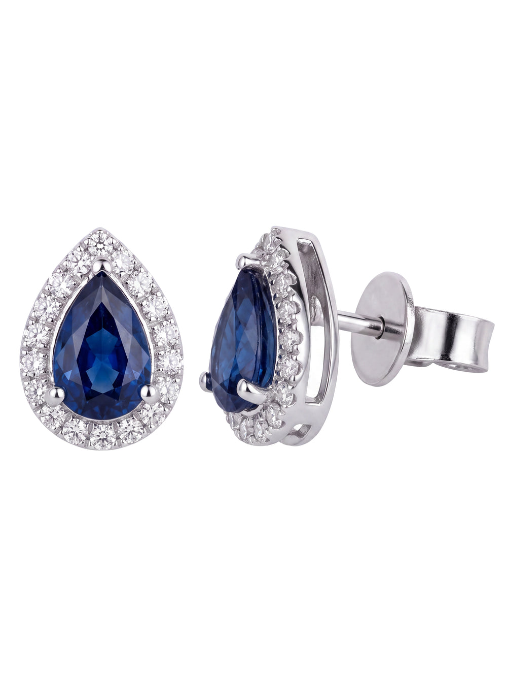 Par Arete Zafiro Corte Pera Con Halo De Diamantes 1.05 CTTW