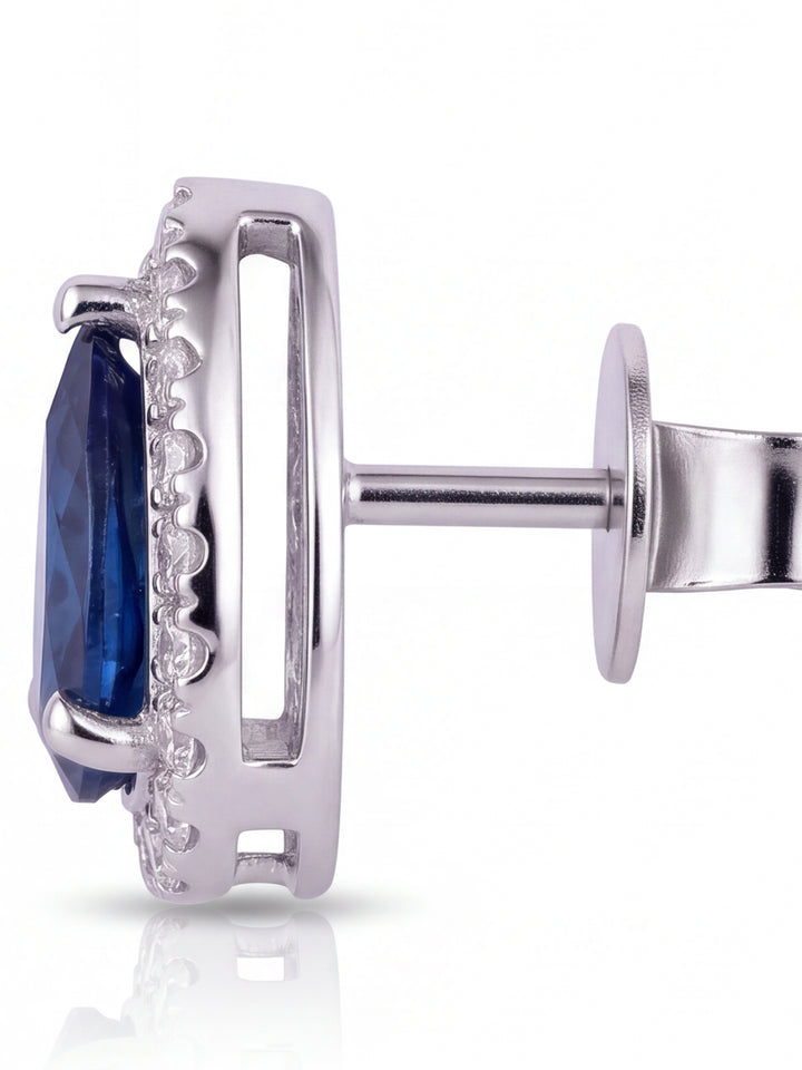 Par Arete Zafiro Corte Pera Con Halo De Diamantes 1.05 CTTW