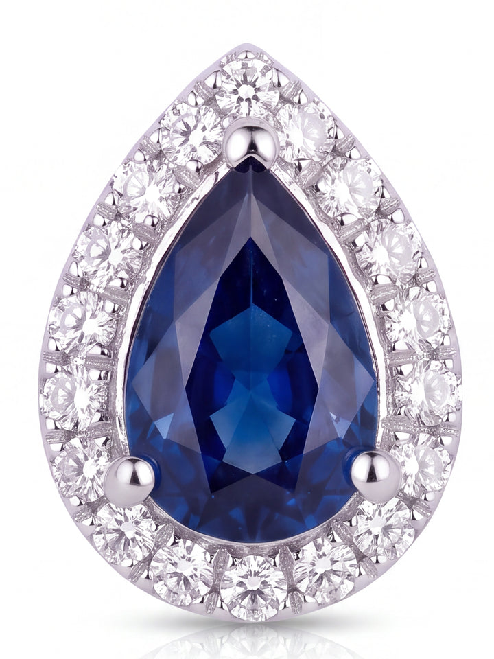 Par Arete Zafiro Corte Pera Con Halo De Diamantes 1.05 CTTW