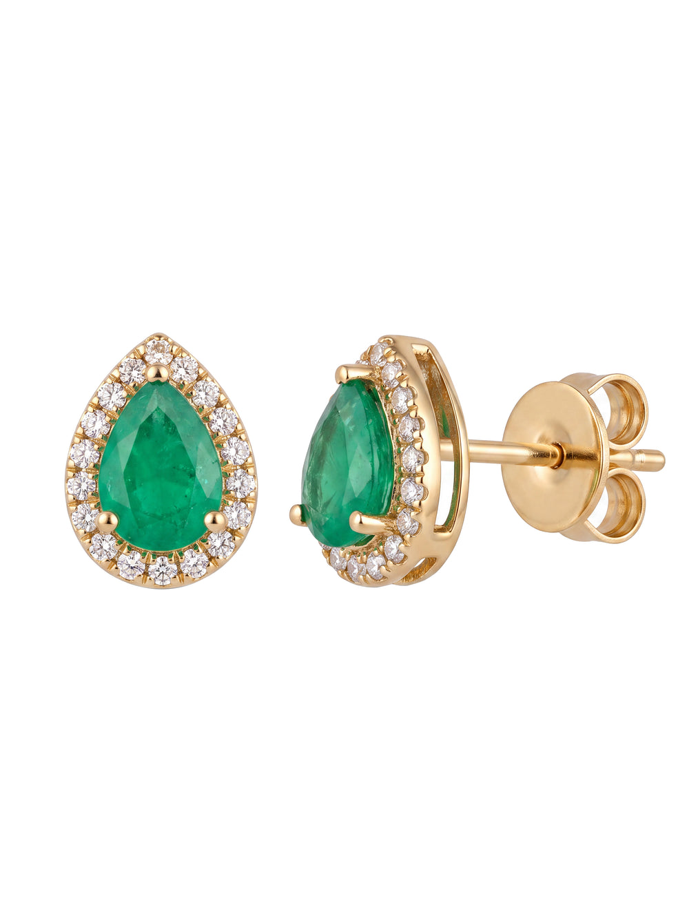 Par Arete Esmeralda Corte Pera Con Halo De Diamantes 1.05 CTTW