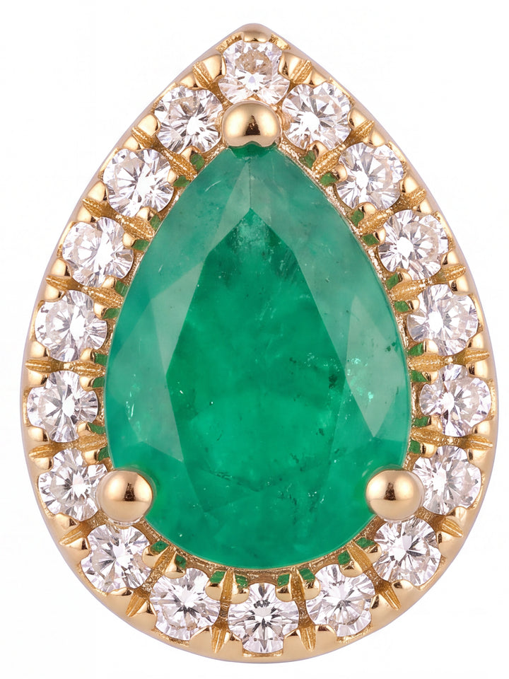 Par Arete Esmeralda Corte Pera Con Halo De Diamantes 1.05 CTTW