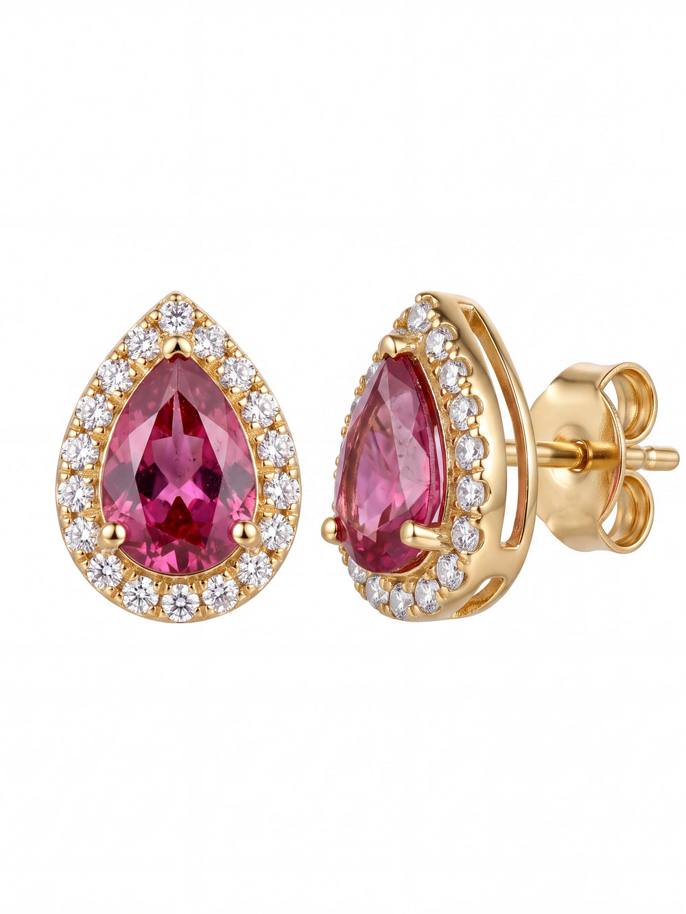 Par Arete Rubí Corte Pera Con Halo De Diamantes 1.15 CTTW