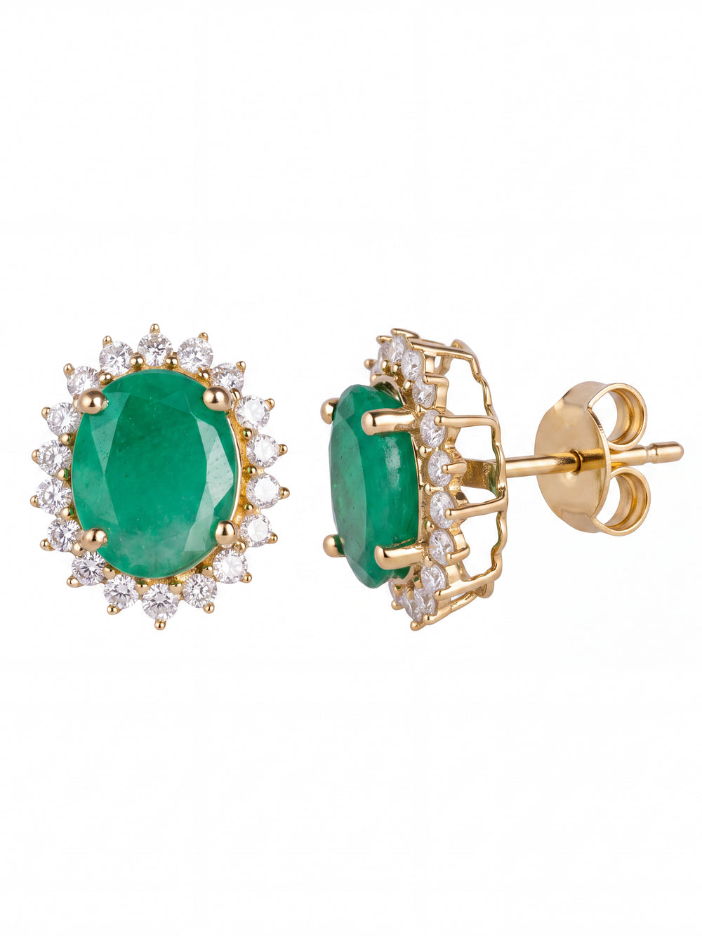 Par Arete Esmeralda Corte Ovalo Con Halo De Diamantes 3.8 CTTW