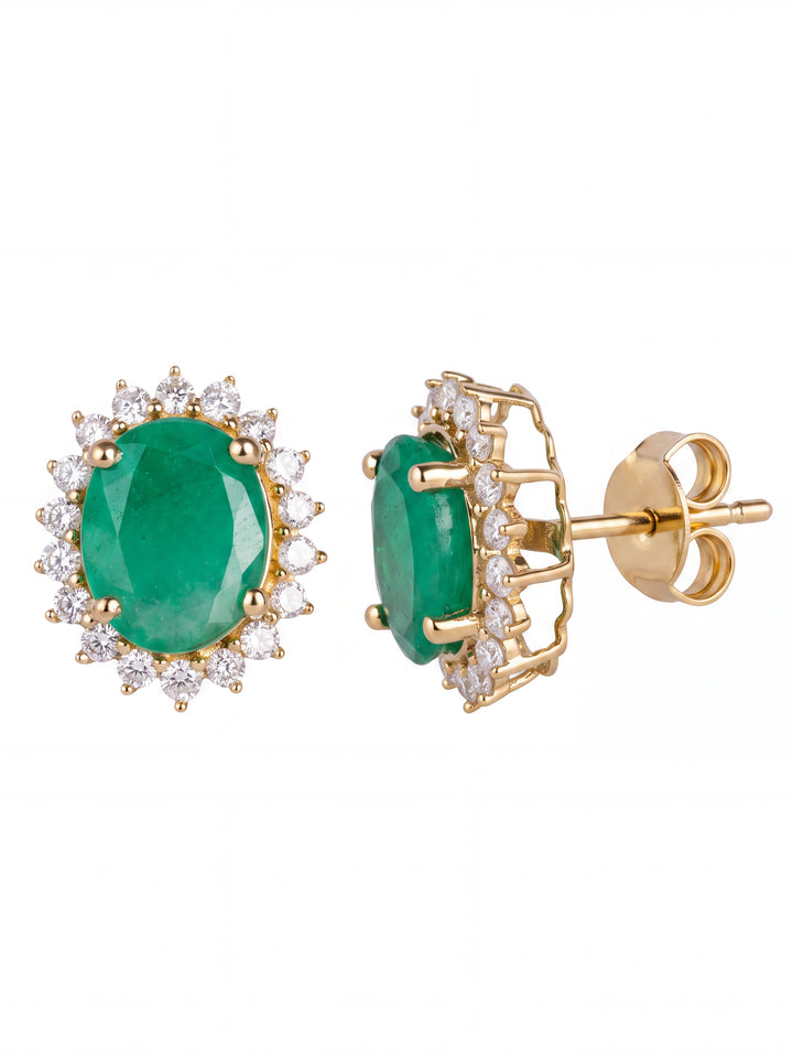 Par Arete Esmeralda Corte Ovalo Con Halo De Diamantes 3.8 CTTW