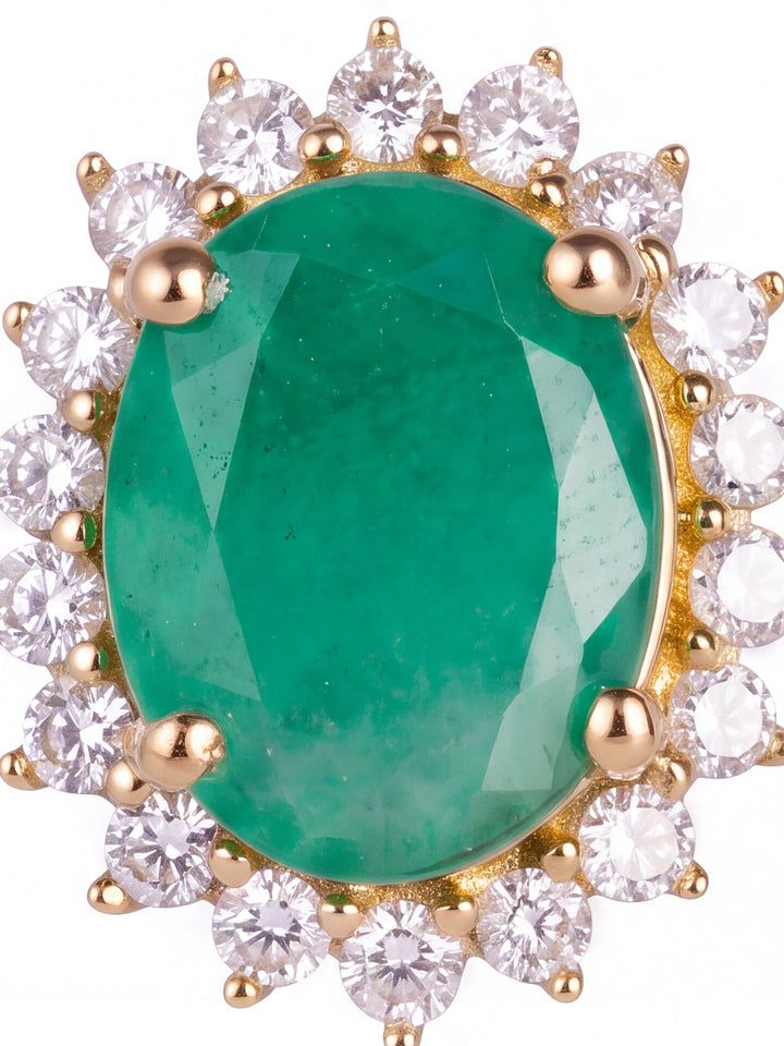 Par Arete Esmeralda Corte Ovalo Con Halo De Diamantes 3.8 CTTW