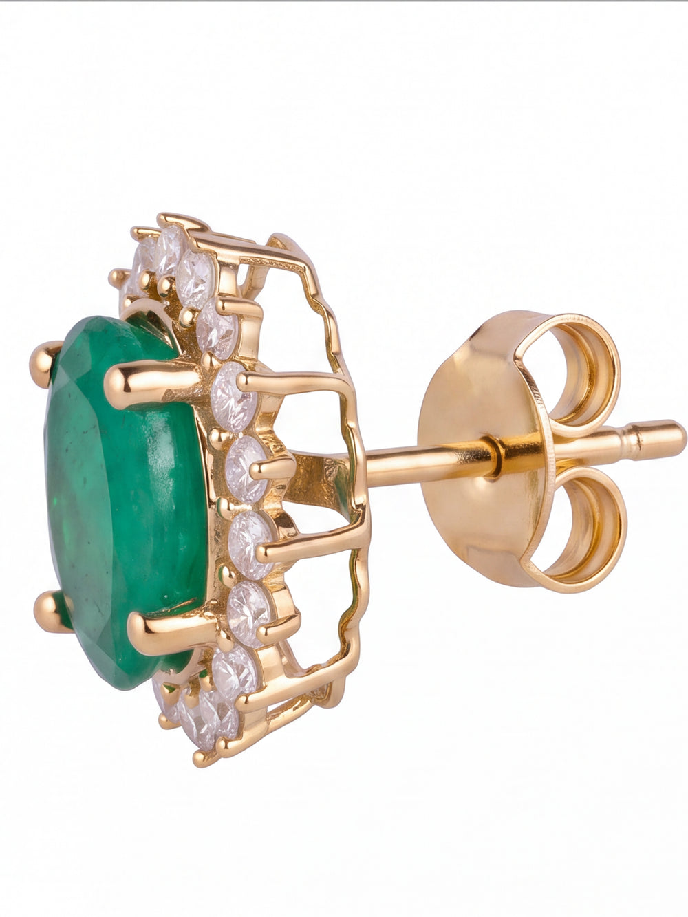 Par Arete Esmeralda Corte Ovalo Con Halo De Diamantes 3.8 CTTW