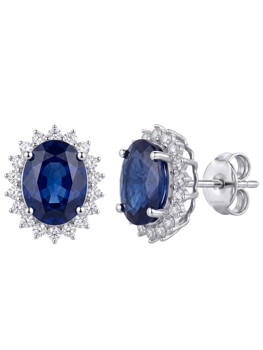 Par Arete Zafiro Corte Ovalo Con Halo De Diamantes 5 CTTW