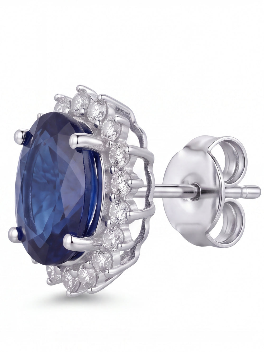 Par Arete Zafiro Corte Ovalo Con Halo De Diamantes 5 CTTW
