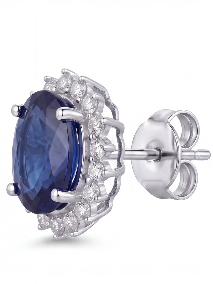 Par Arete Zafiro Corte Ovalo Con Halo De Diamantes 5 CTTW