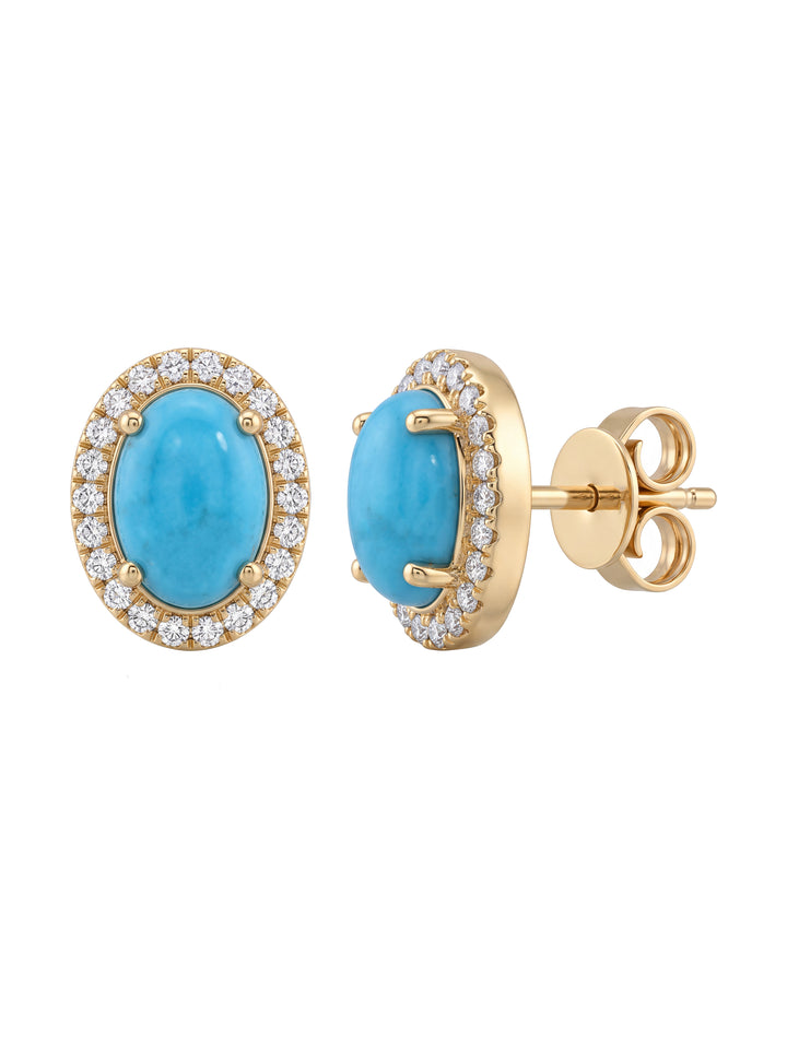 Par Arete Turquesa Oval Con Halo De Diamantes 0.87 CTTW