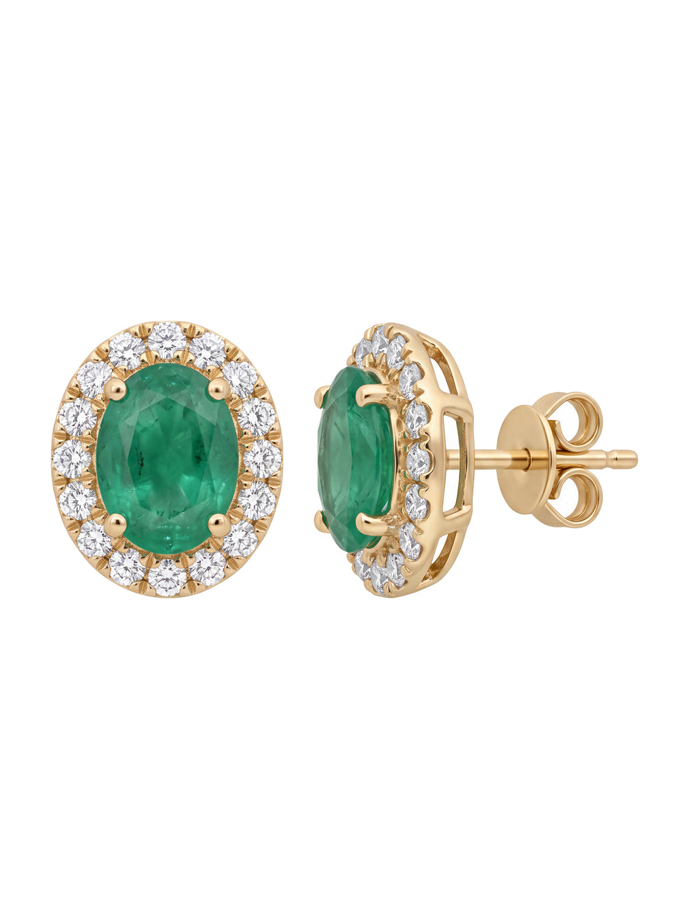 Par Arete Mini Esmeralda Corte Oval Con Halo De Diamantes 0.43 CTTW
