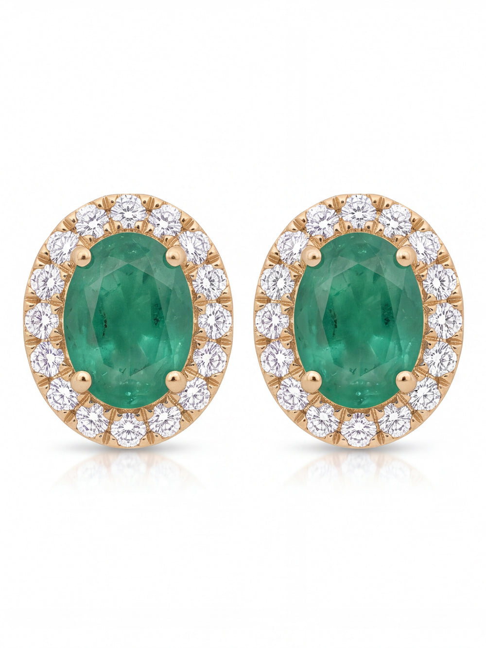Par Arete Mini Esmeralda Corte Oval Con Halo De Diamantes 0.43 CTTW