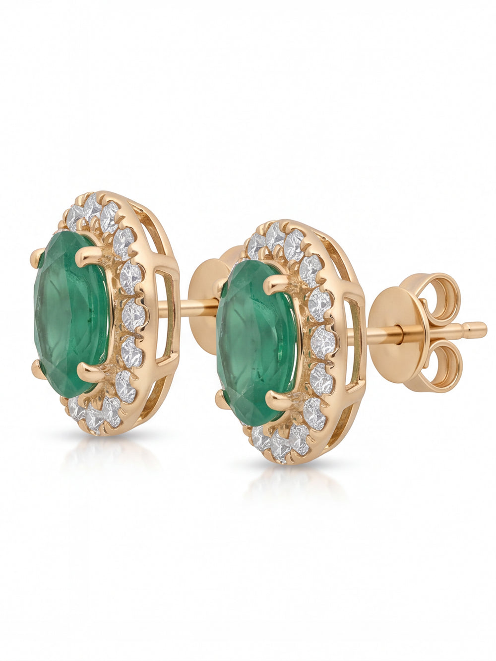 Par Arete Mini Esmeralda Corte Oval Con Halo De Diamantes 0.43 CTTW