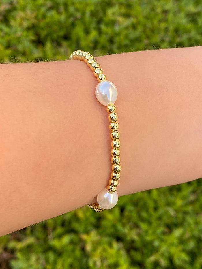 Pulsera Bolitas Doradas Con Cuatro Perlas 8 mm