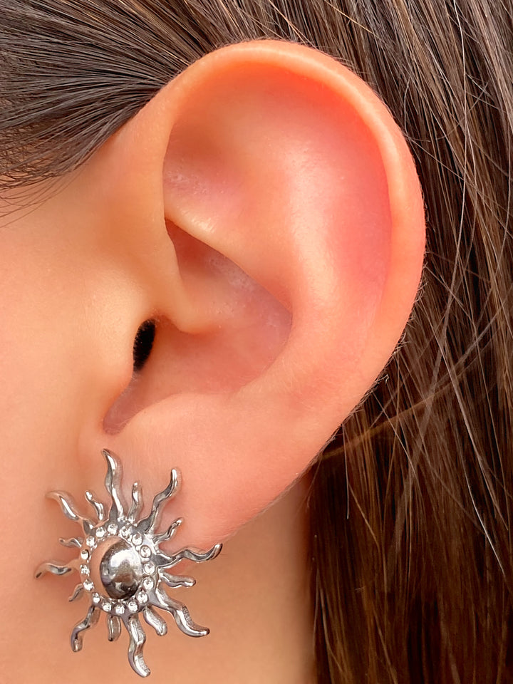 Par Arete Sol Plateado Con Zirconias