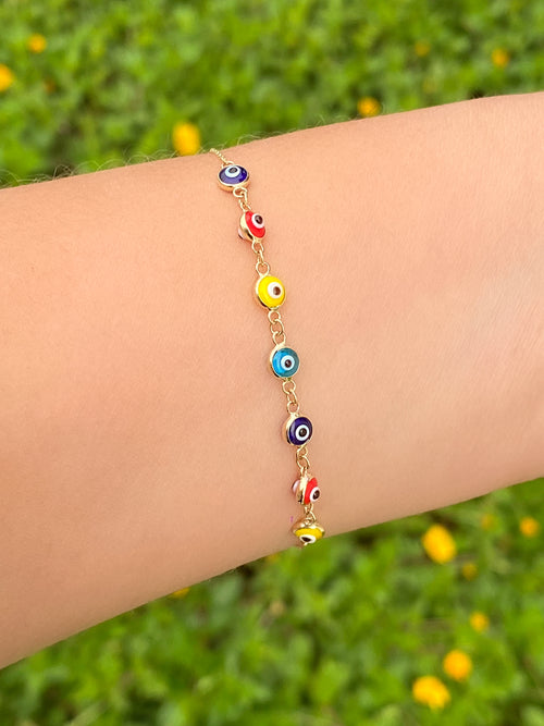 Pulsera Siete Ojos Rainbow Oro 10K