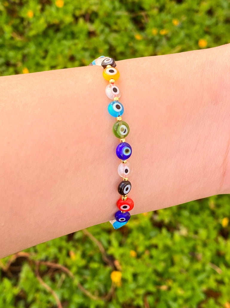 Pulsera Ojos Rainbow Con Hilo Rojo